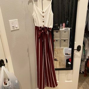 White and maroon jumpsuit romper